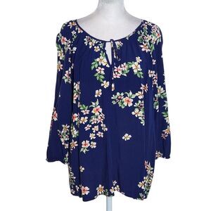 St. John's Bay Navy Floral Blouse Size XL Navy Floral Peasant Blouse